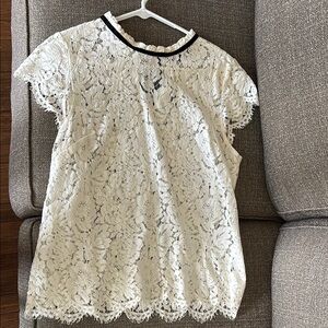 White House Black Market Lace Blouse with Cap Sleeves